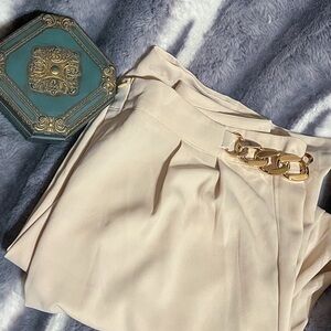 SHEIN Beige High-Waist Trousers with Subtle Stitch Detail
